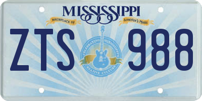 MS license plate ZTS988
