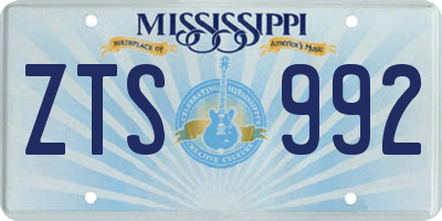 MS license plate ZTS992