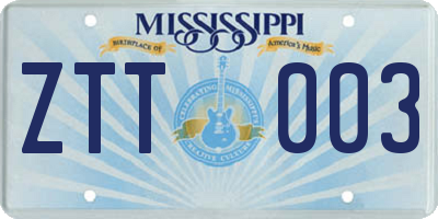 MS license plate ZTT003