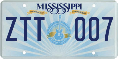 MS license plate ZTT007
