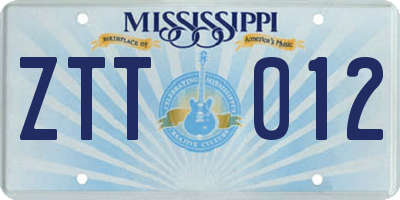 MS license plate ZTT012