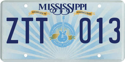 MS license plate ZTT013