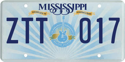 MS license plate ZTT017
