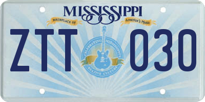 MS license plate ZTT030