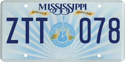 MS license plate ZTT078
