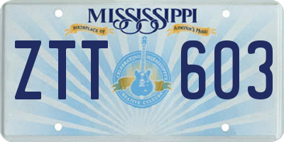 MS license plate ZTT603