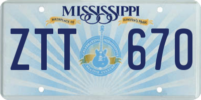 MS license plate ZTT670