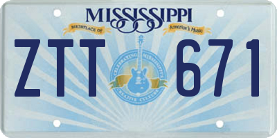 MS license plate ZTT671
