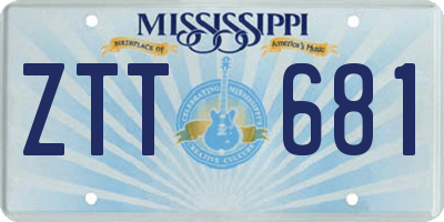 MS license plate ZTT681