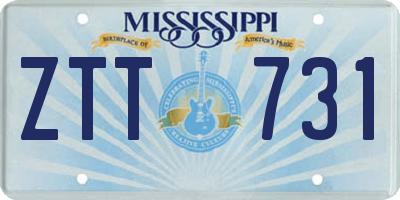 MS license plate ZTT731