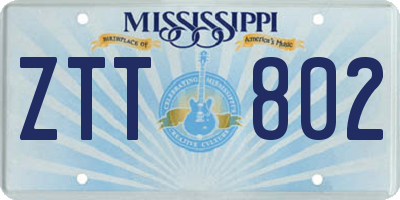 MS license plate ZTT802