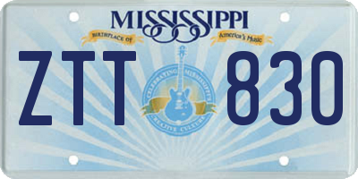 MS license plate ZTT830