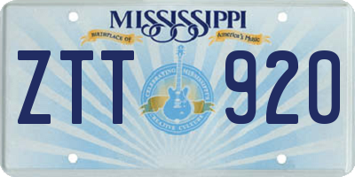 MS license plate ZTT920