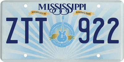 MS license plate ZTT922