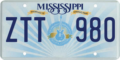 MS license plate ZTT980