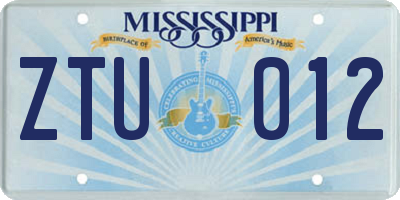 MS license plate ZTU012
