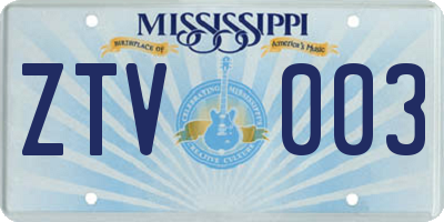 MS license plate ZTV003