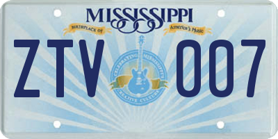 MS license plate ZTV007