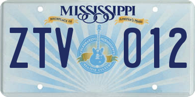 MS license plate ZTV012