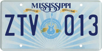 MS license plate ZTV013