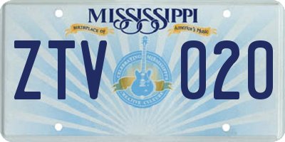 MS license plate ZTV020