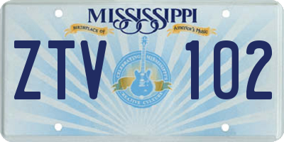 MS license plate ZTV102