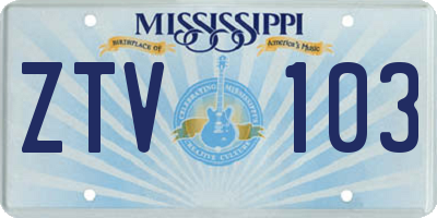 MS license plate ZTV103