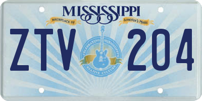 MS license plate ZTV204