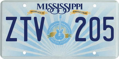 MS license plate ZTV205