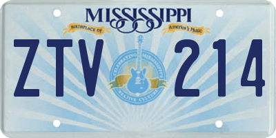 MS license plate ZTV214
