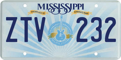 MS license plate ZTV232
