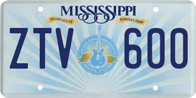 MS license plate ZTV600