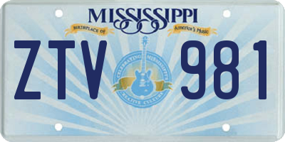 MS license plate ZTV981