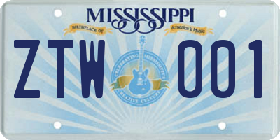 MS license plate ZTW001