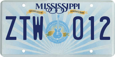 MS license plate ZTW012