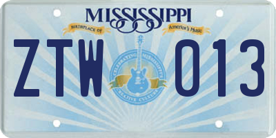 MS license plate ZTW013