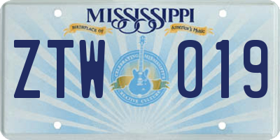 MS license plate ZTW019