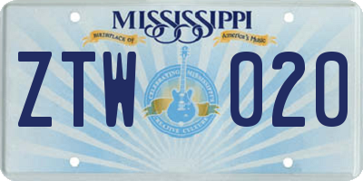 MS license plate ZTW020