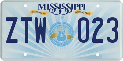 MS license plate ZTW023