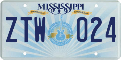 MS license plate ZTW024