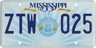 MS license plate ZTW025