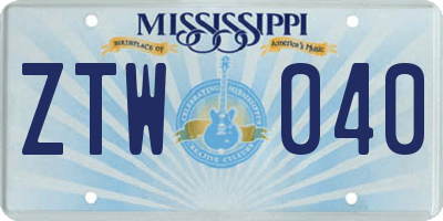 MS license plate ZTW040