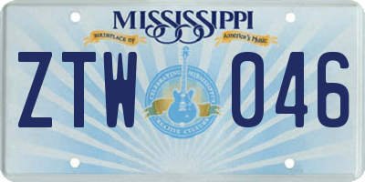MS license plate ZTW046
