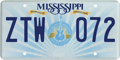MS license plate ZTW072