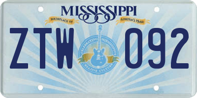 MS license plate ZTW092