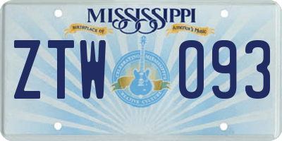 MS license plate ZTW093
