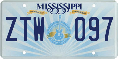 MS license plate ZTW097
