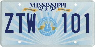 MS license plate ZTW101