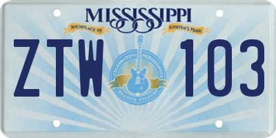 MS license plate ZTW103