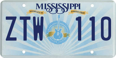 MS license plate ZTW110